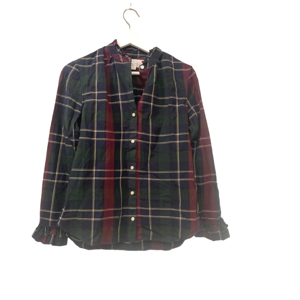 New NWT Anthropologie Trovata plaid ruffle button down shirt XS
